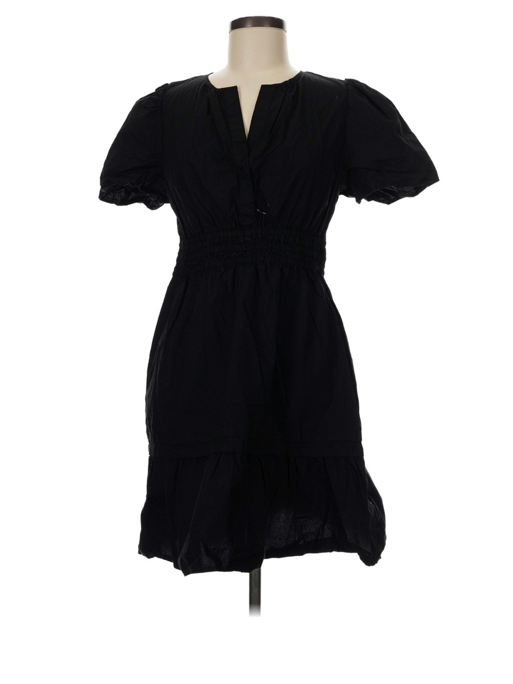 Quince Black Short Sleeve Smocked Waist Dress - Picture 1 of 4